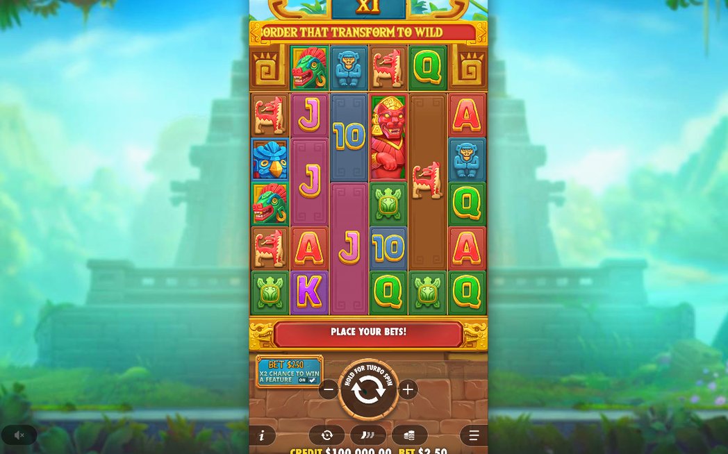 Base Game grid with up to 5 symbols per reel
